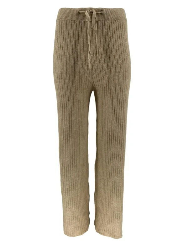 Comfy broeken met rib detail en koordje beige/camel