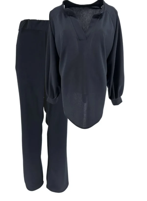 2-delig set met blouse en broek Stanny donker blauw