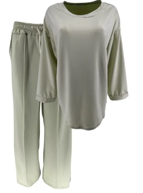 2-delig set met elastische broek en sweater Joanne licht groen.(GTS)