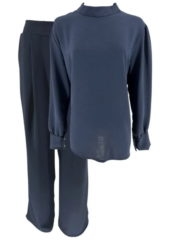 2-delig set met ronde hals en broek Judith donker blauw