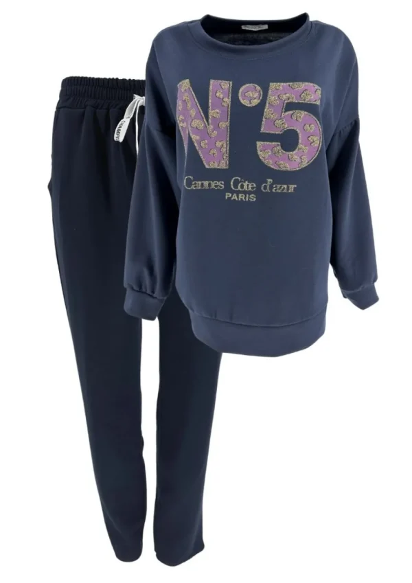 2-delig set met sweater en broek Coco N5 donker blauw
