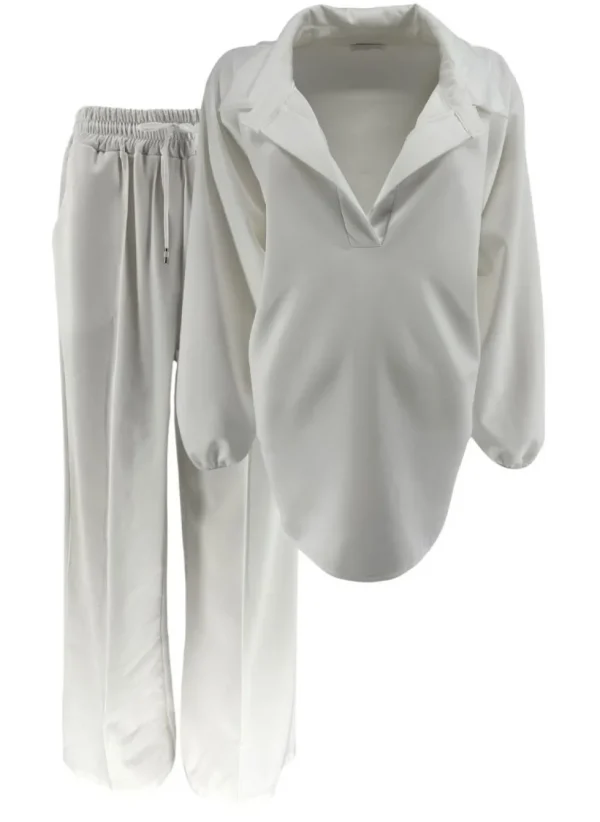 2-delig set met wijde broekspijp en blouse Zoë off-white