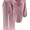 2-delig set met wijde broekspijp en blouse Zoë licht roze