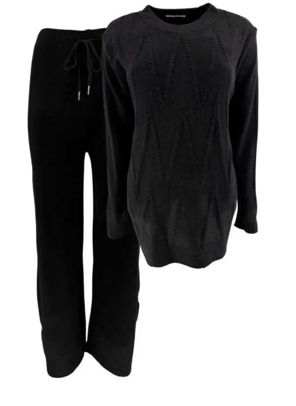 Fijngebreide set met trui en broek zwart (V-39)CMS