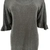 Fijngebreide trui met V-HALS en ruffle mouw Wicky glitter bruin. SALE(gde)