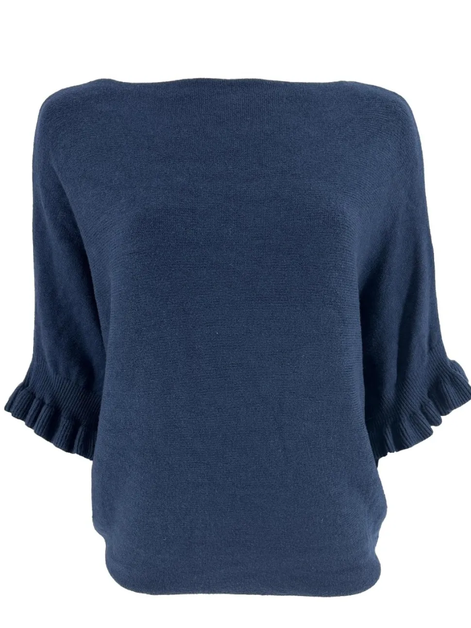 fijngebreide_trui_met_vle_0-4.webp Fijngebreide trui met vleermuis mouw en ruffle Elisa donker blauw