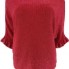 Fijngebreide trui met vleermuis mouw viki met GLITTER rood. SALE.(gde)