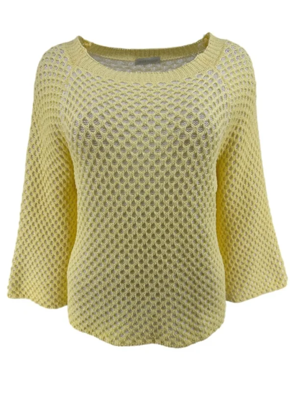 Fishnet trui met ronde hals geel