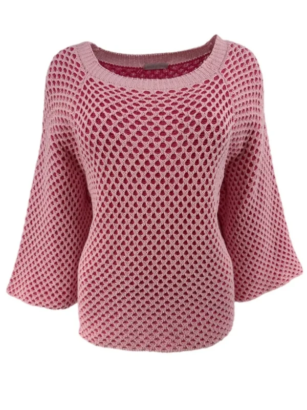 Fishnet trui met ronde hals roze
