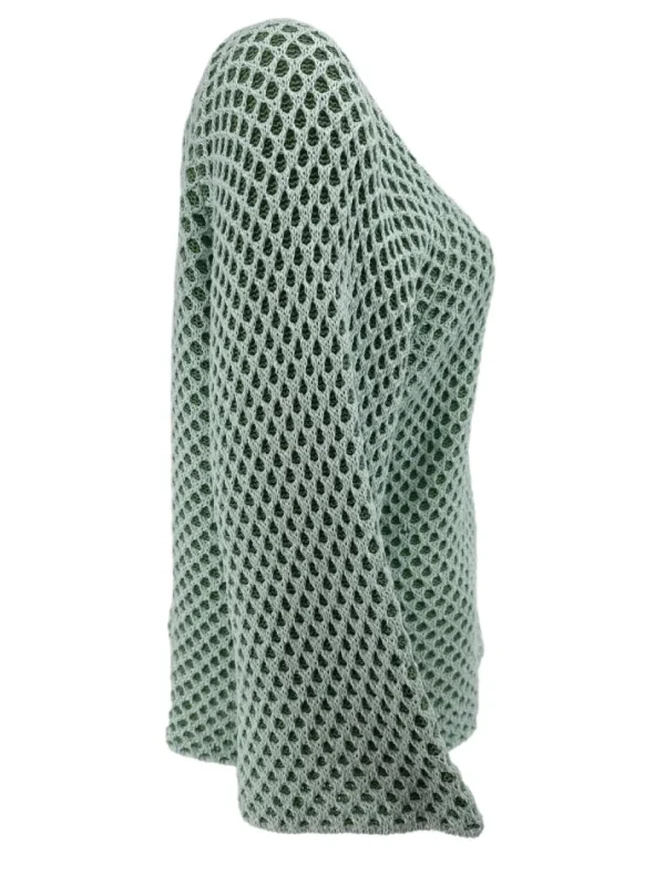Fishnet trui met ronde hals mint/groen