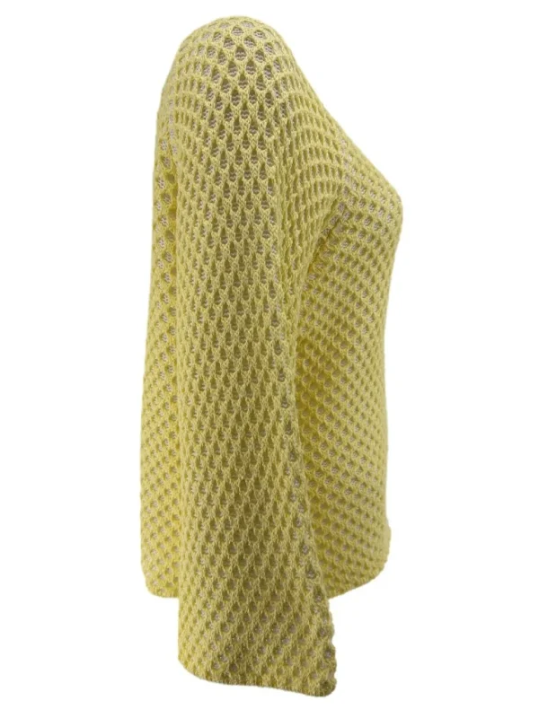 Fishnet trui met ronde hals geel