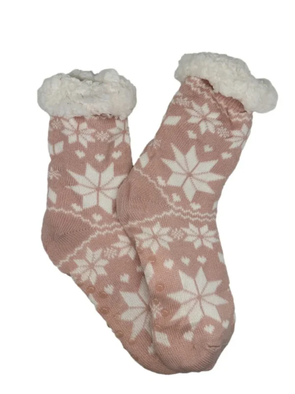 Fluffy huissokken met anti-slip noors licht roze