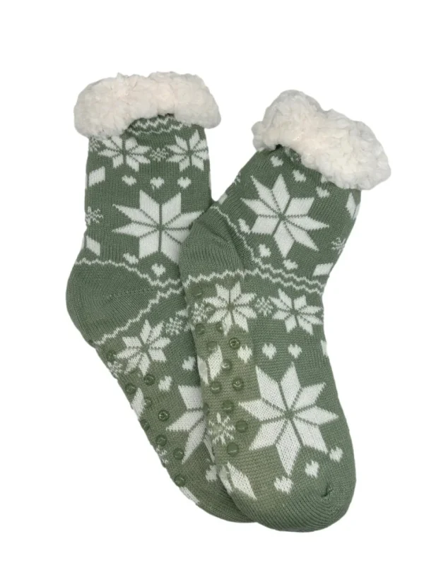Fluffy huissokken met anti-slip noors licht groen