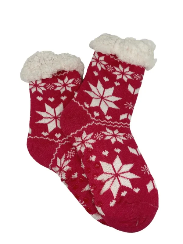 Fluffy huissokken met anti-slip noors fuchsia