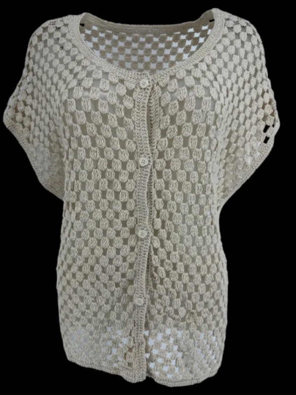Gehaakt vestje met knopen rondjes Moda Beige