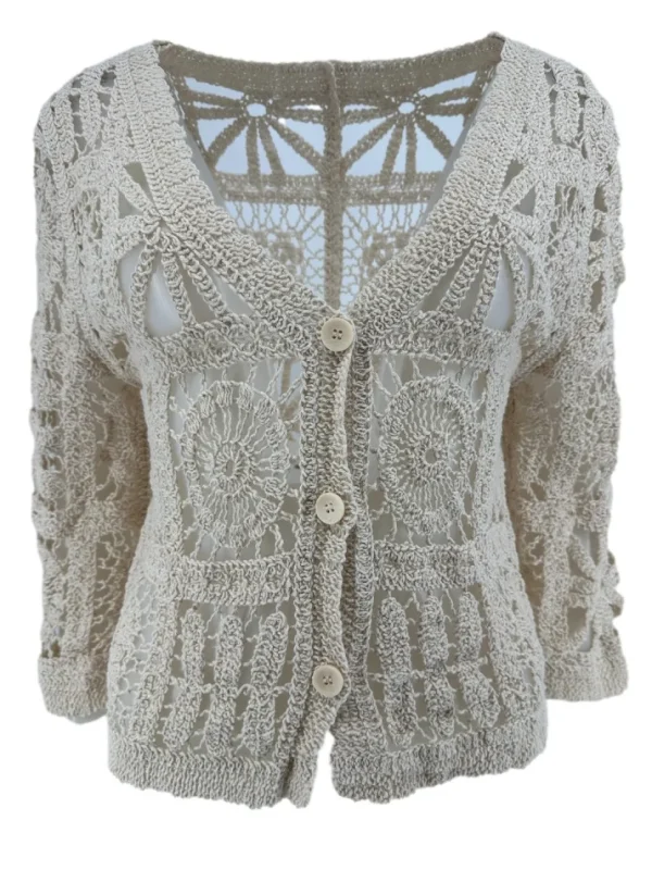 Gehaakt vestje met knopen collage beige