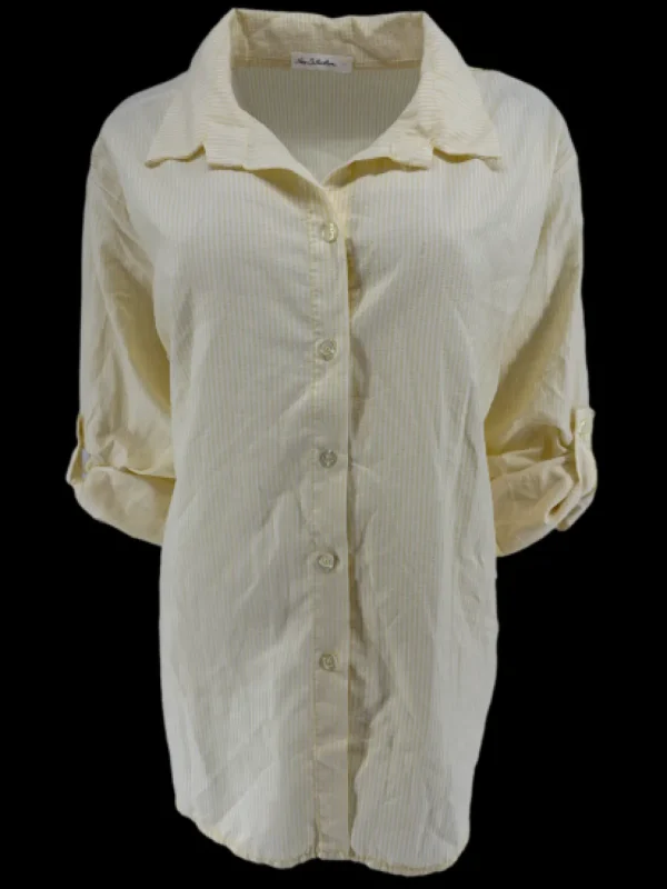 Gestreepte blouse met oprol mouw krinkle geel