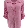 Gestreepte blouse met oprol mouw krinkle fuchsia