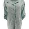 Gestreepte blouse met oprol mouw krinkle mint