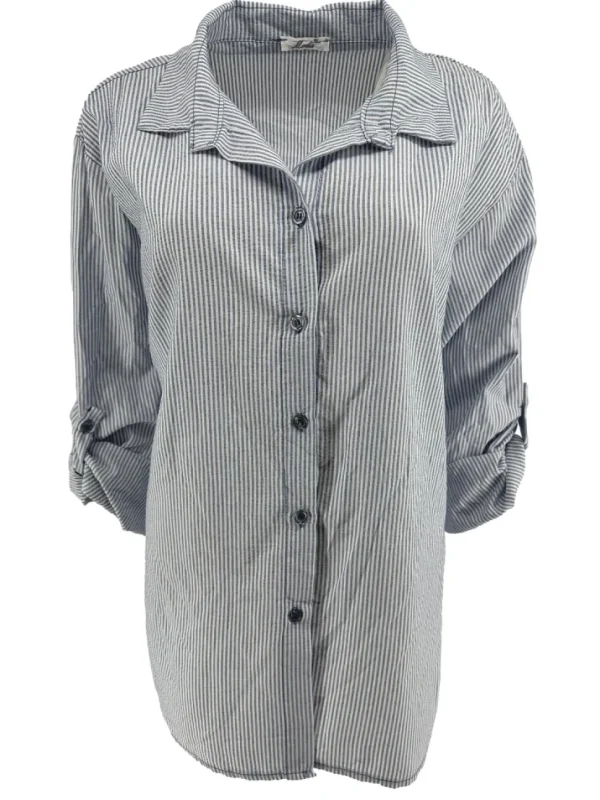 Gestreepte blouse met oprol mouw krinkle jeans blauw