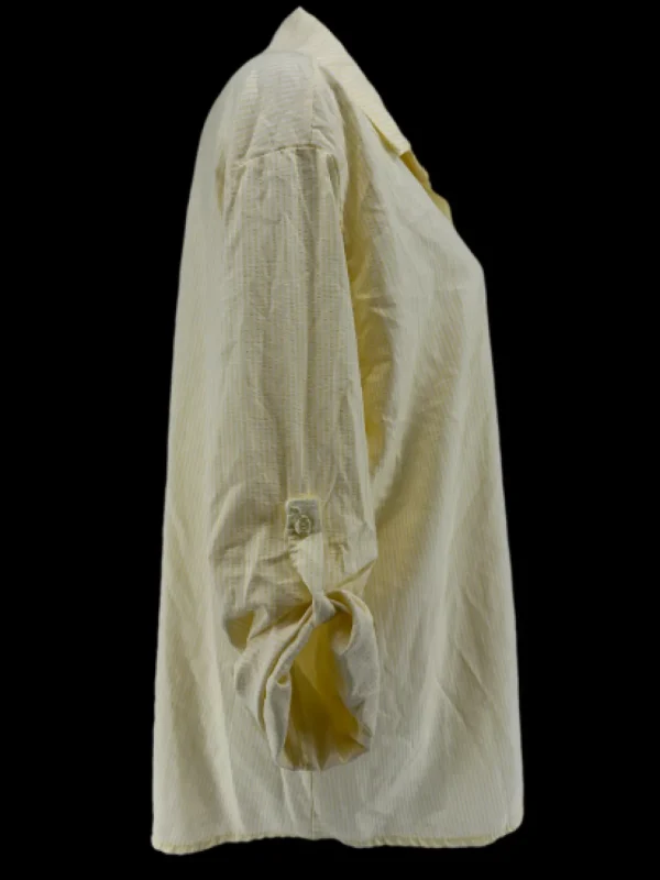 Gestreepte blouse met oprol mouw krinkle geel