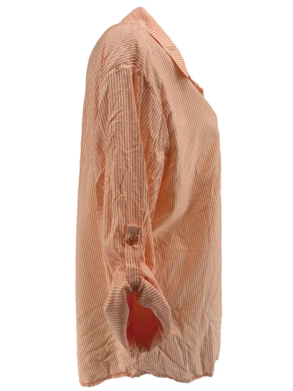 Gestreepte blouse met oprol mouw krinkle oranje