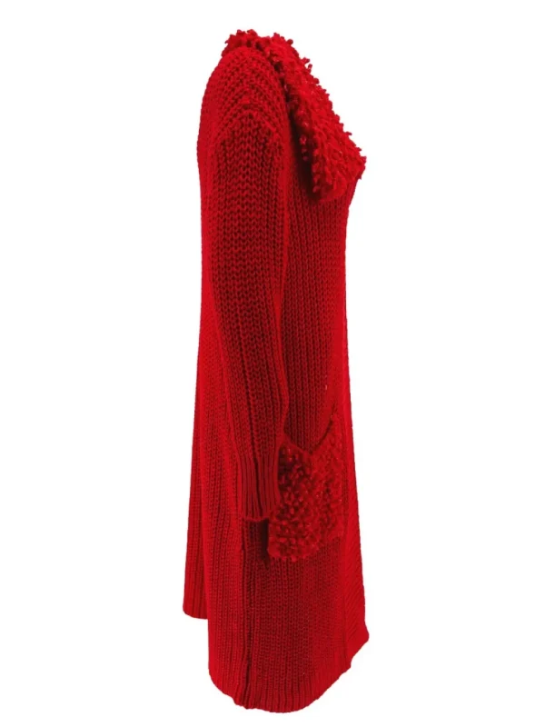 Grof gebreid vest met zakken en grote kraag Sue rood