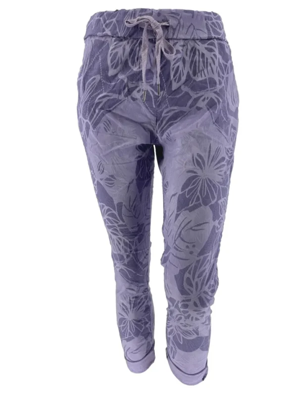 GROTERE Italy jogg-jeans met koord bladeren lila