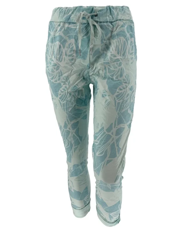 GROTERE Italy jogg-jeans met koord bladeren turquoise