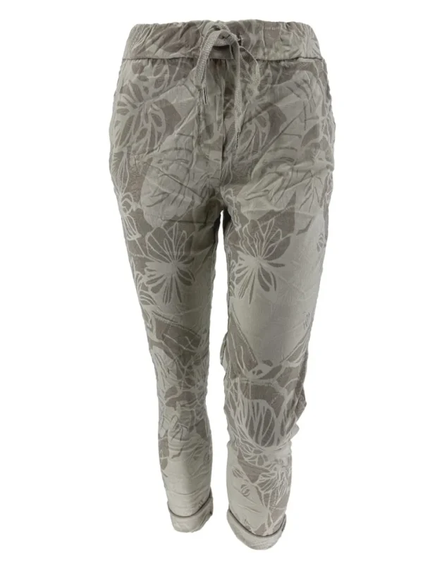GROTERE Italy jogg-jeans met koord bladeren zand