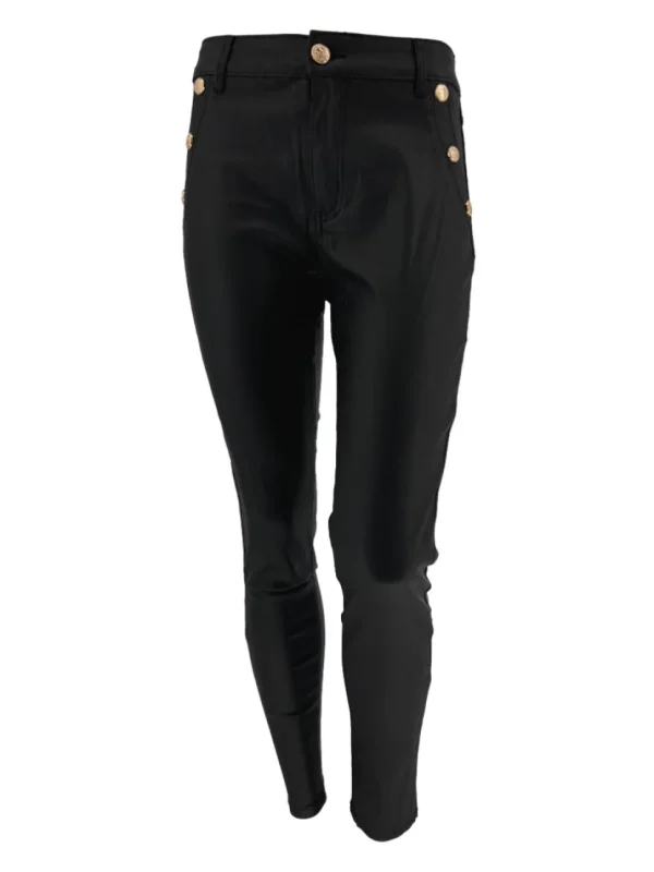 G-smack coating broek met gouden knopen glans zwart (SW5045-1)