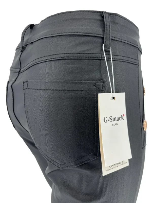 G-smack coating broek met gouden knopen glans zwart (SW5045-1)