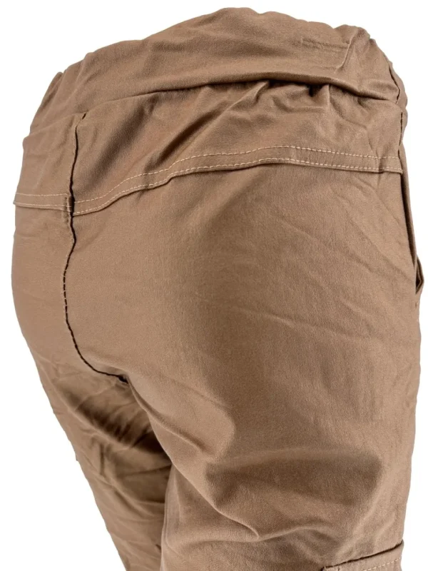 Italy CARGO coating broek met glitter koord choco