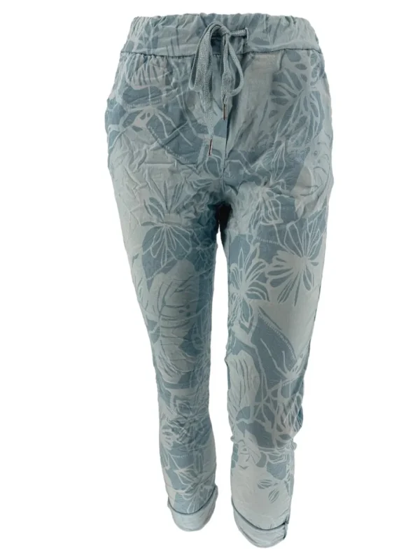 Italy jogg-jeans met koord bladeren blauw