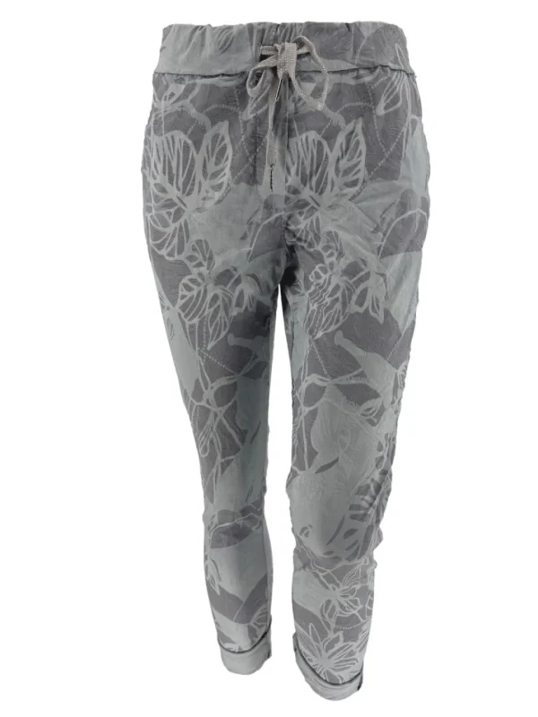 Italy jogg-jeans met koord bladeren grijs