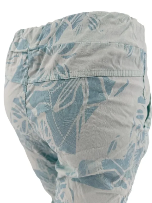 Italy jogg-jeans met koord bladeren turquoise