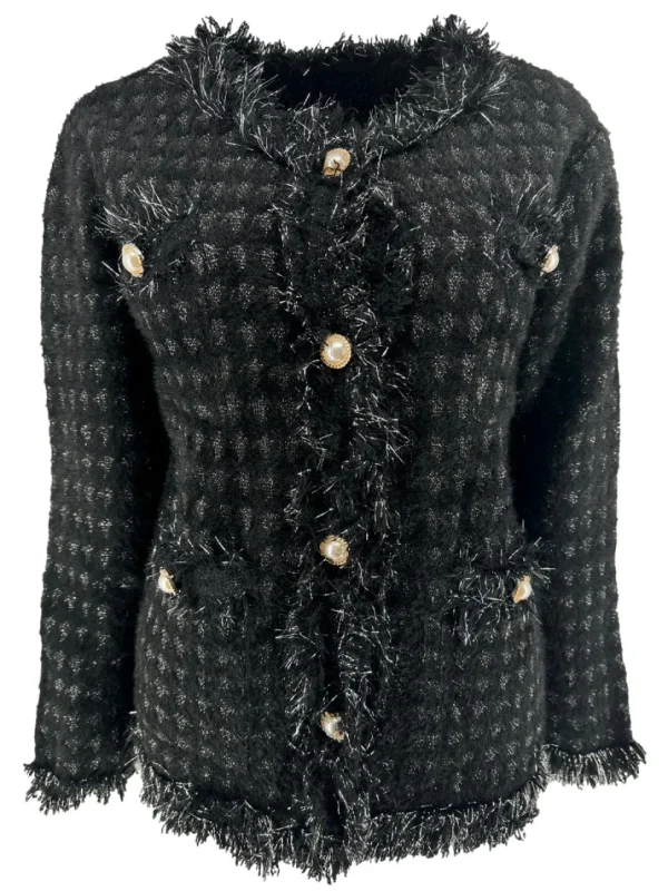 Jasje met parelknopen en glitter draadjes Nel zwart. CH.NEL. SALE