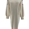 Jurk met ronde hals en knopen op de schouders beige (A-84800)JMK