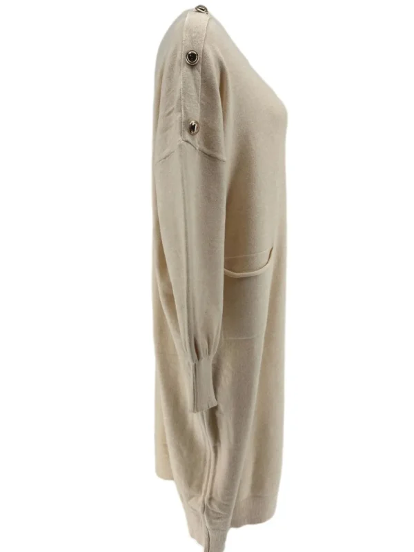 Jurk met ronde hals en knopen op de schouders beige (A-84800)JMK