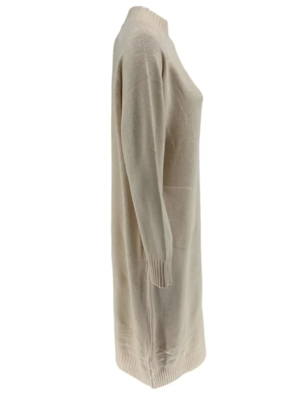 Jurk met ronde hals en knopen op de schouder beige (B-84801)JMK