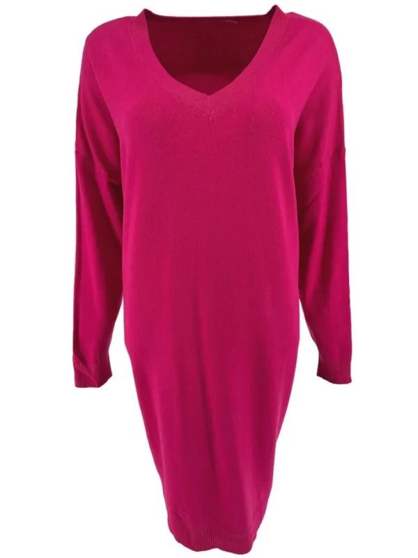 Jurk/tuniek met lange mouw en V-hals fuchsia (HJD7916) JMK