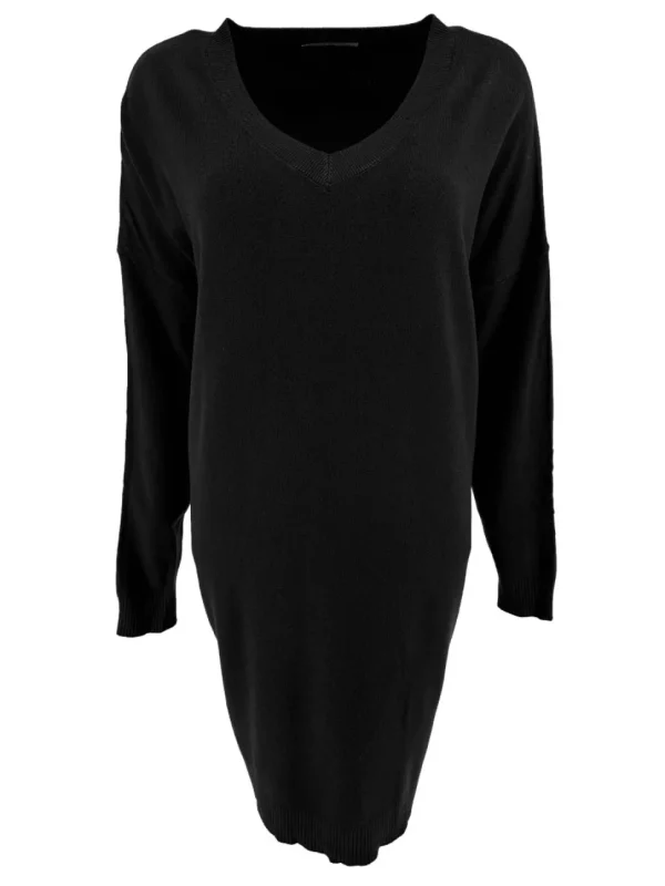 Jurk/tuniek met lange mouw en V-hals zwart (HJD7916)JMK