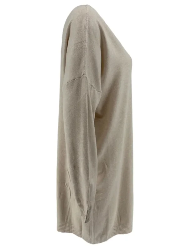 Jurk/tuniek met lange mouw en V-hals beige (HJD7916)JMK