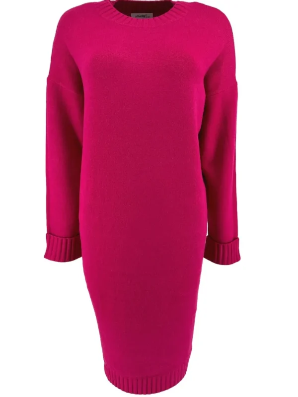 Jurk/tuniek met ronde hals en rib details fuchsia (N7070)JMK