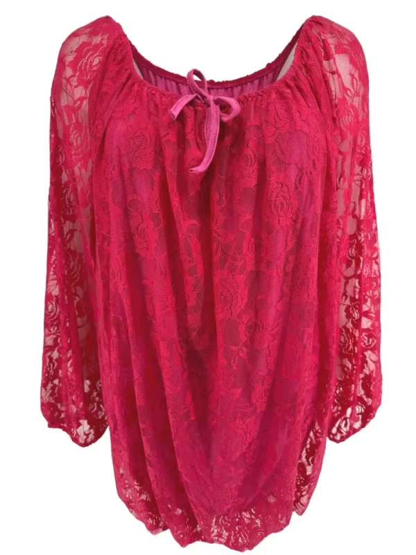 Kanten ballon blouse met koordje Celestine fuchsia