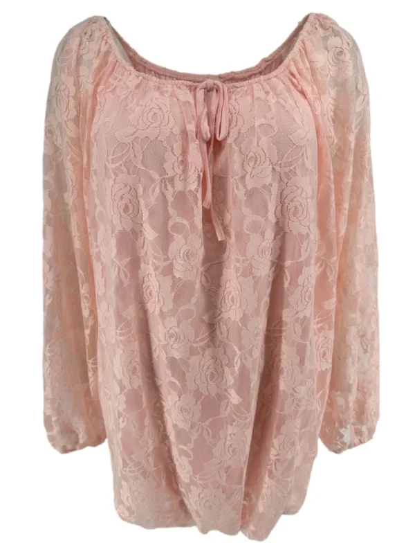 Kanten ballon blouse met koordje Celestine licht roze