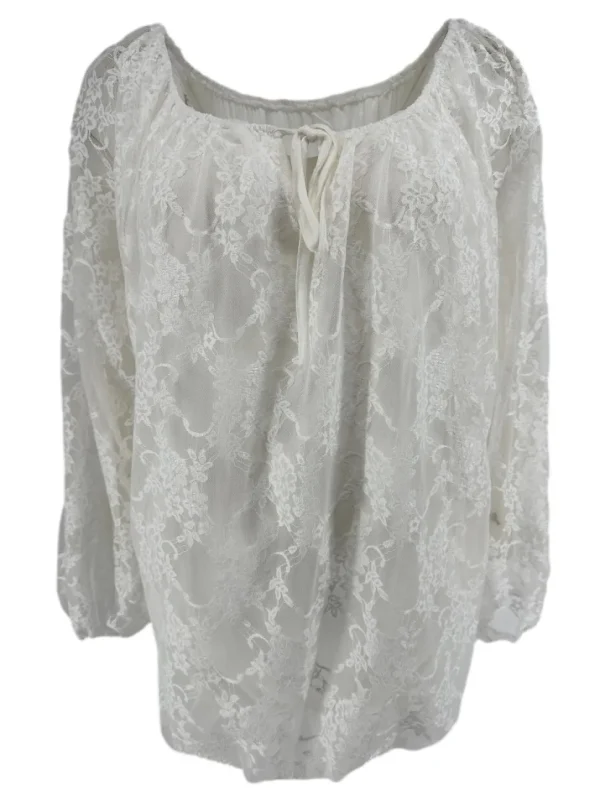 Kanten ballon blouse met koordje Celestine off-white