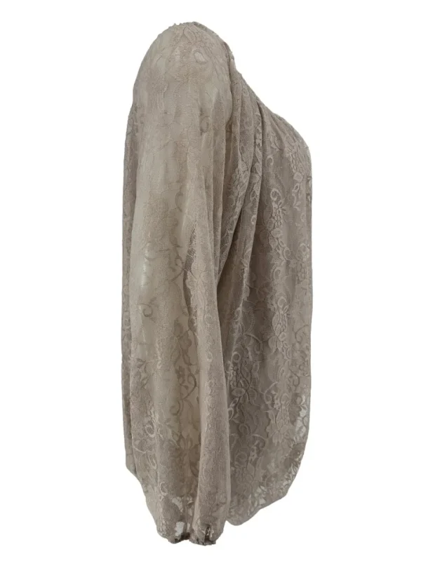 Kanten ballon blouse met koordje Celestine taupe