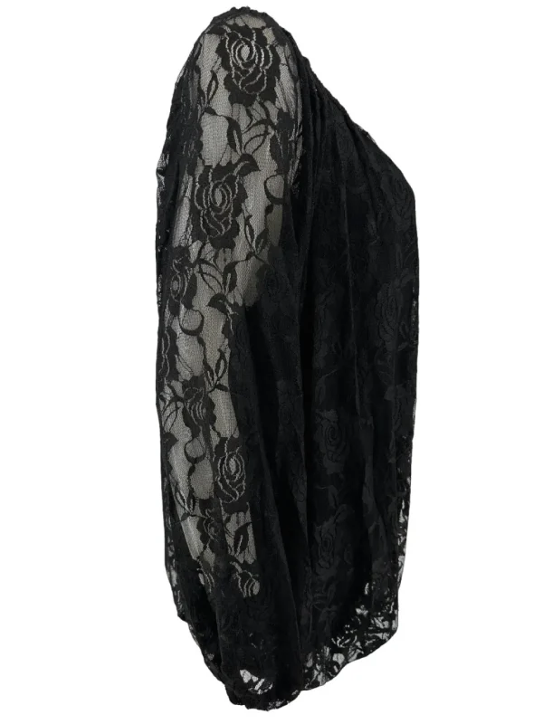 Kanten ballon blouse met koordje Celestine zwart