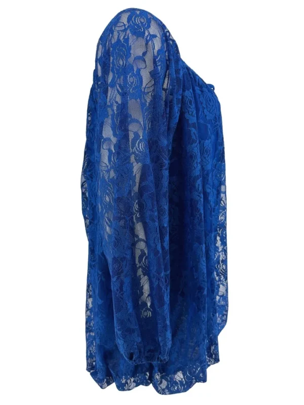 Kanten ballon blouse met koordje Celestine kobalt
